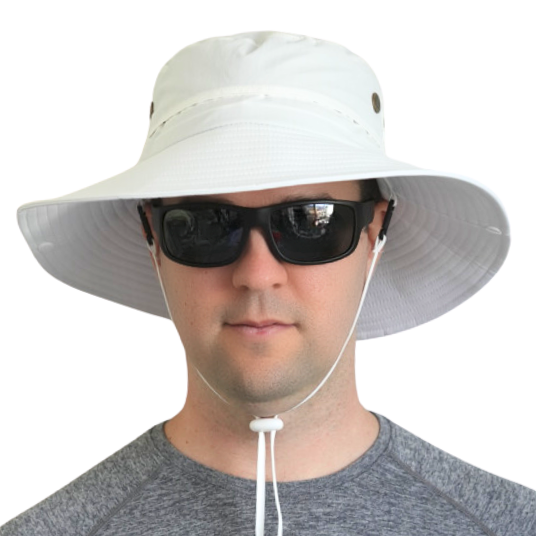 Pure White Wide Brim Bucket Hat for Cricket or Bowls