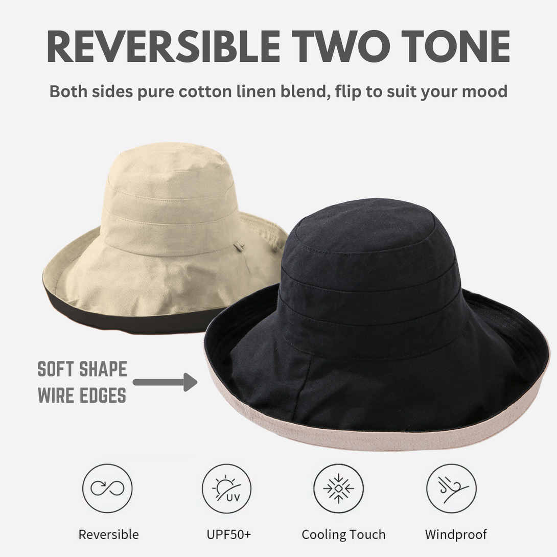 Holiday Cotton Linen Reversible Wide Brim Hat