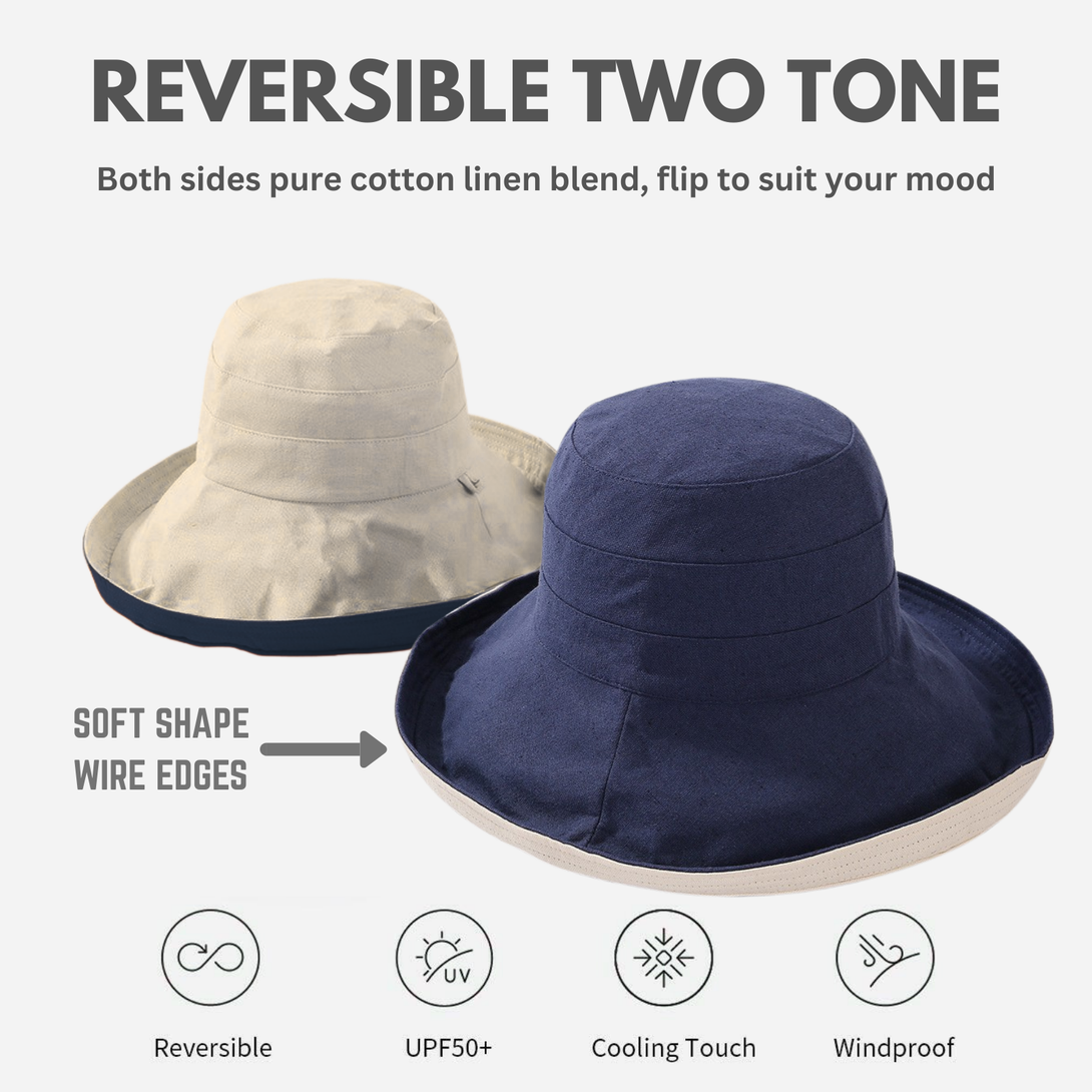 Holiday Cotton Linen Reversible Wide Brim Hat