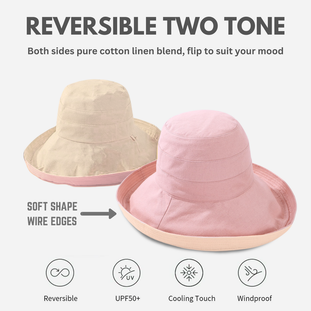Holiday Cotton Linen Reversible Wide Brim Hat