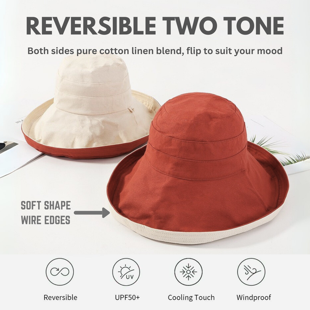 Holiday Cotton Linen Reversible Wide Brim Hat
