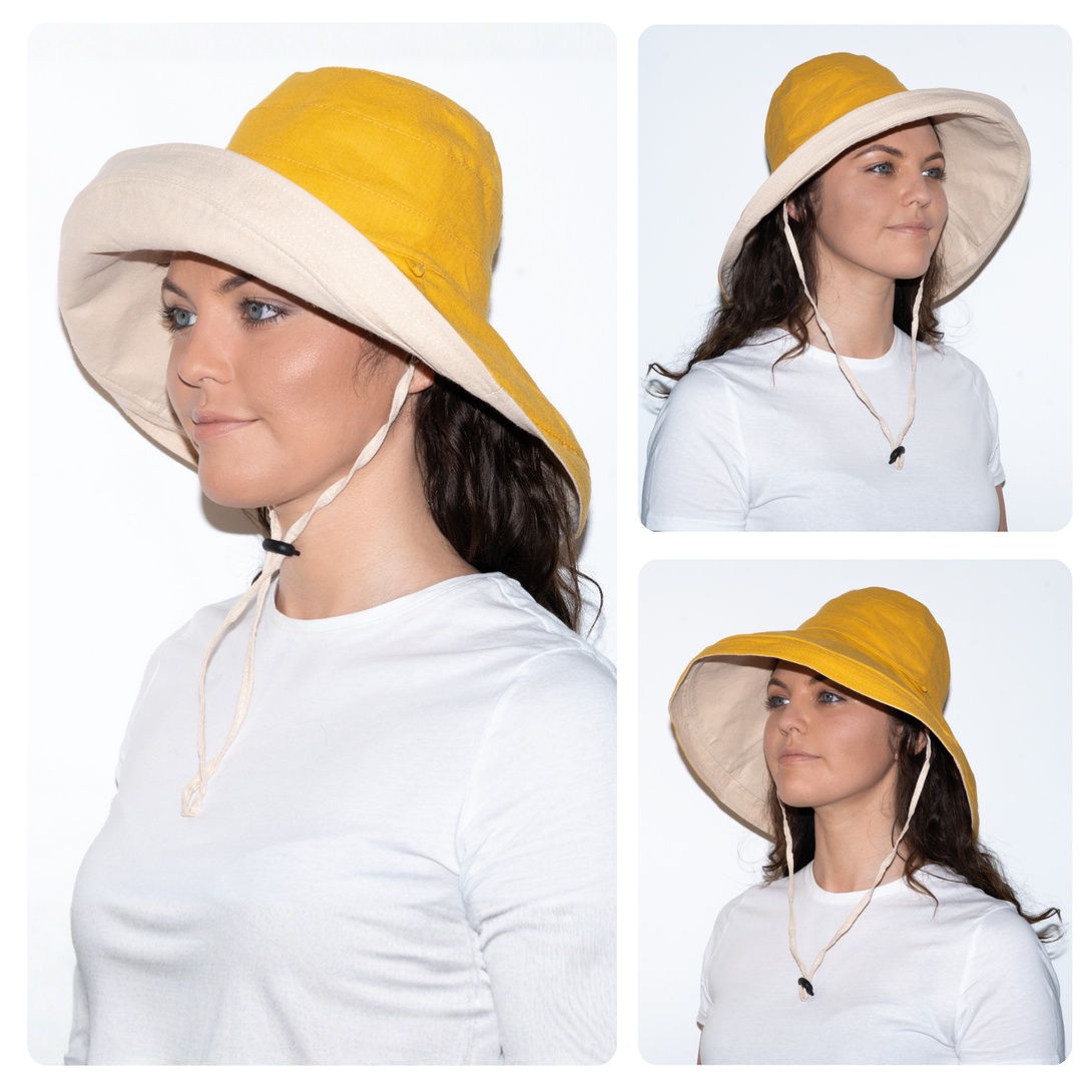 Holiday Cotton Linen Reversible Wide Brim Hat