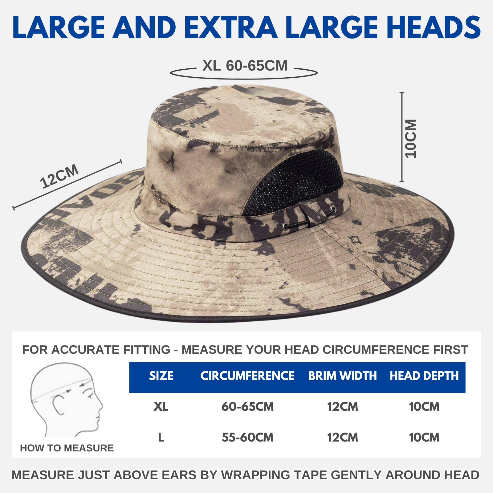 Men s Big Head Extra Wide Brim Sun Hat UPF50 XXL Adjustable Waterproof Hat OZ Smart