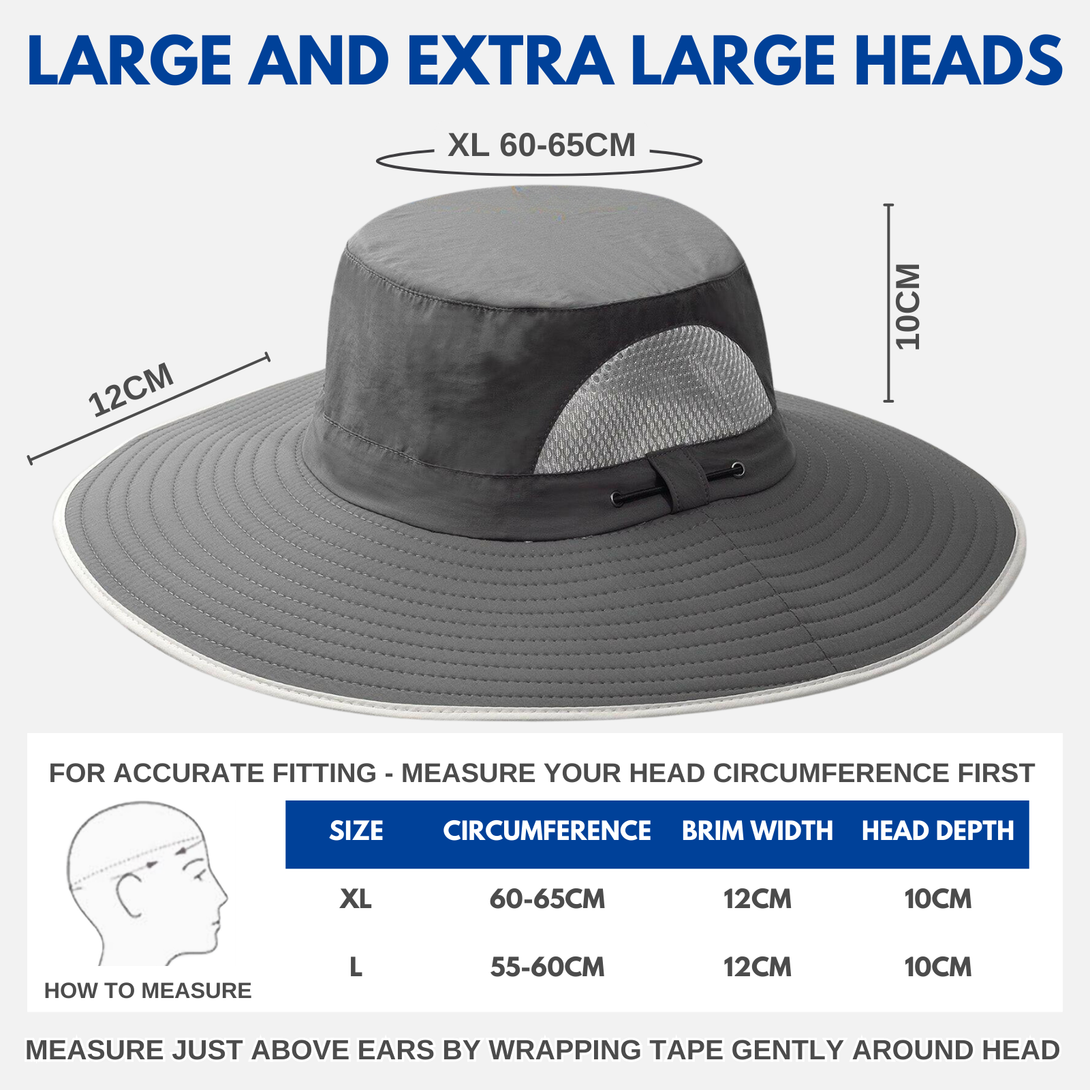 Men s Big Head Extra Wide Brim Sun Hat UPF50 XXL Adjustable Waterproof Hat OZ Smart