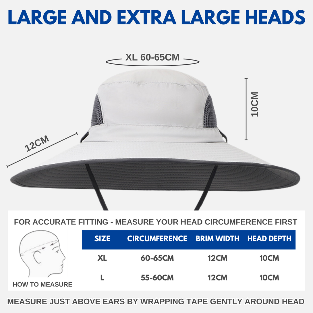Men s Big Head Extra Wide Brim Sun Hat UPF50 XXL Adjustable Waterproof Hat OZ Smart