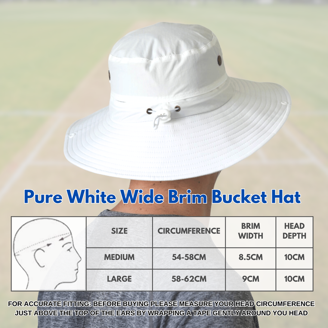 Pure White Wide Brim Bucket Hat for Cricket or Bowls