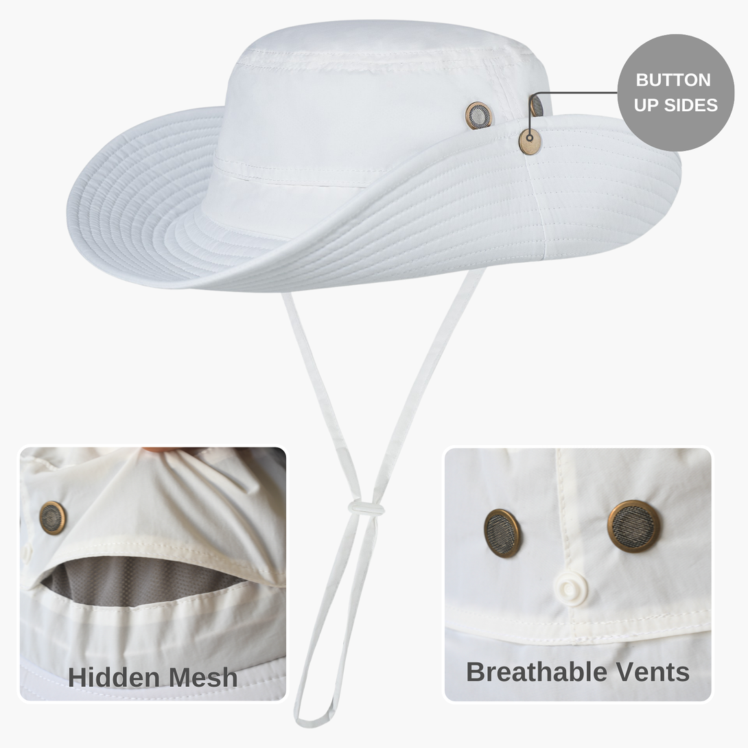 Pure White Wide Brim Bucket Hat for Cricket or Bowls