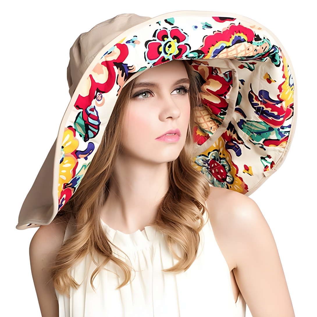 Floral Extendable Extra Wide Brim Sun Hat