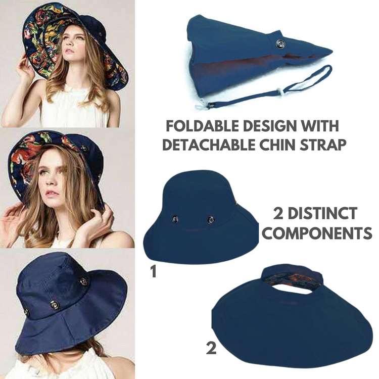 Floral Extendable Extra Wide Brim Sun Hat for Women - UPF50 Cotton ...