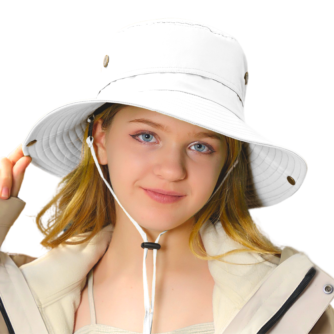 Pure White Wide Brim Bucket Hat for Cricket or Bowls