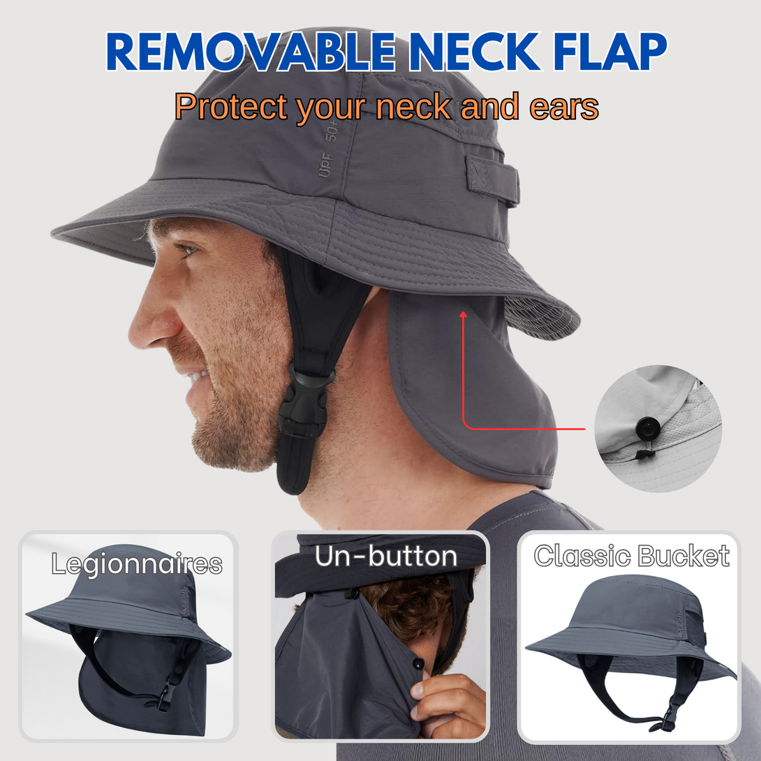 Bucket Rope Hat Surfing Bucket Hat with Buckle Chin Strap and Detachable Neck Flap ...