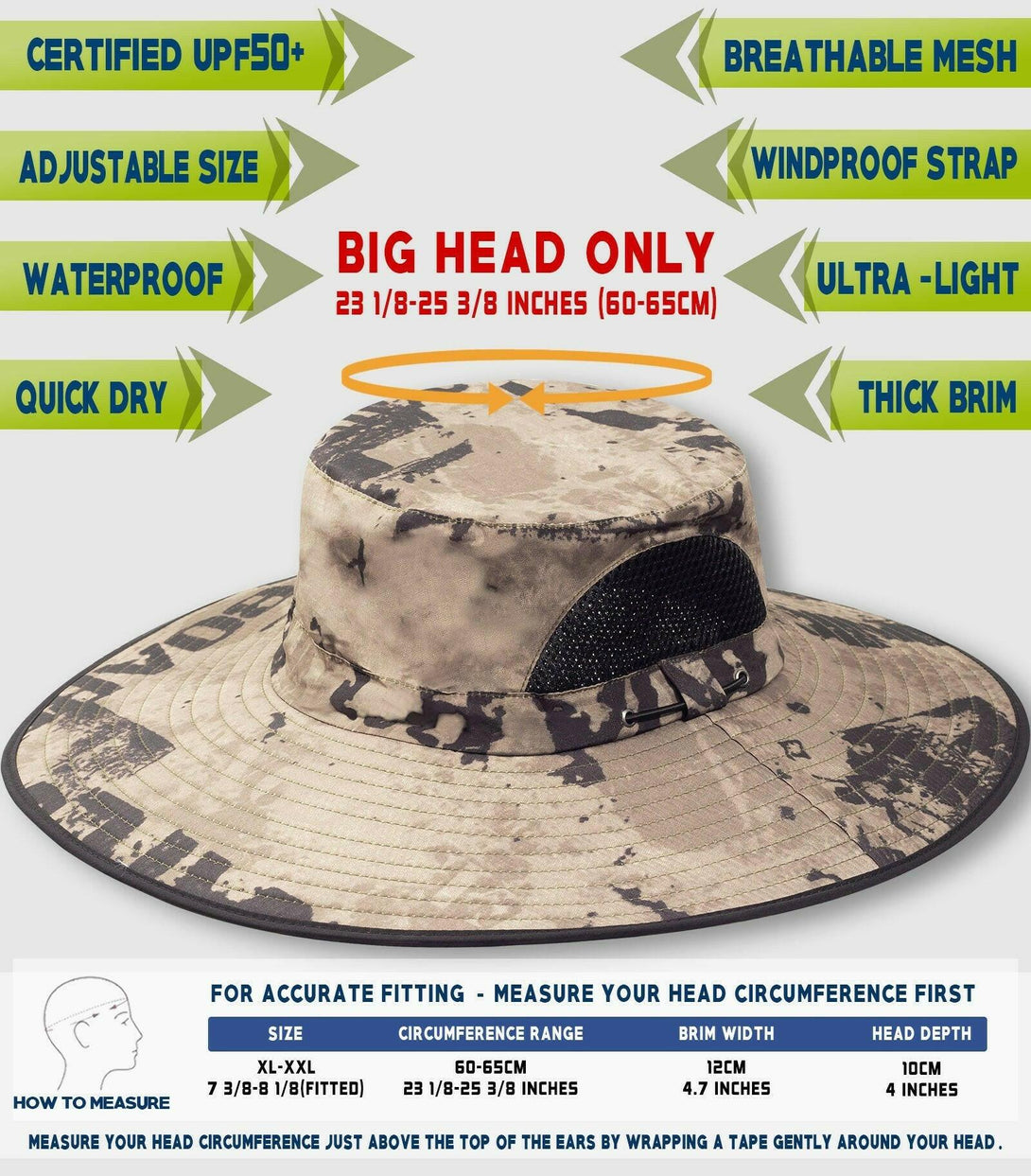 Big Head Extra Wide Brim Sun Hat