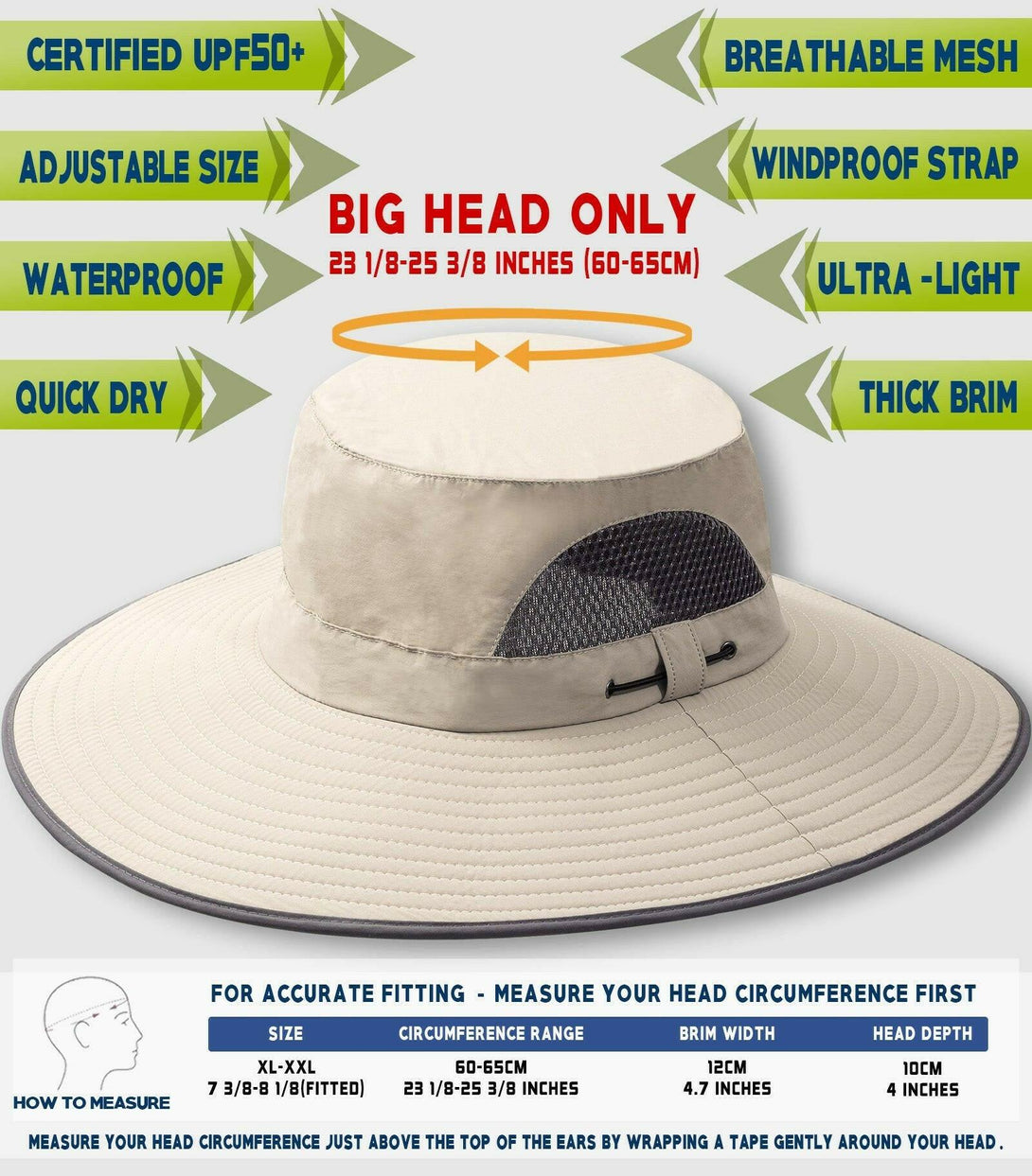 Big Head Extra Wide Brim Sun Hat