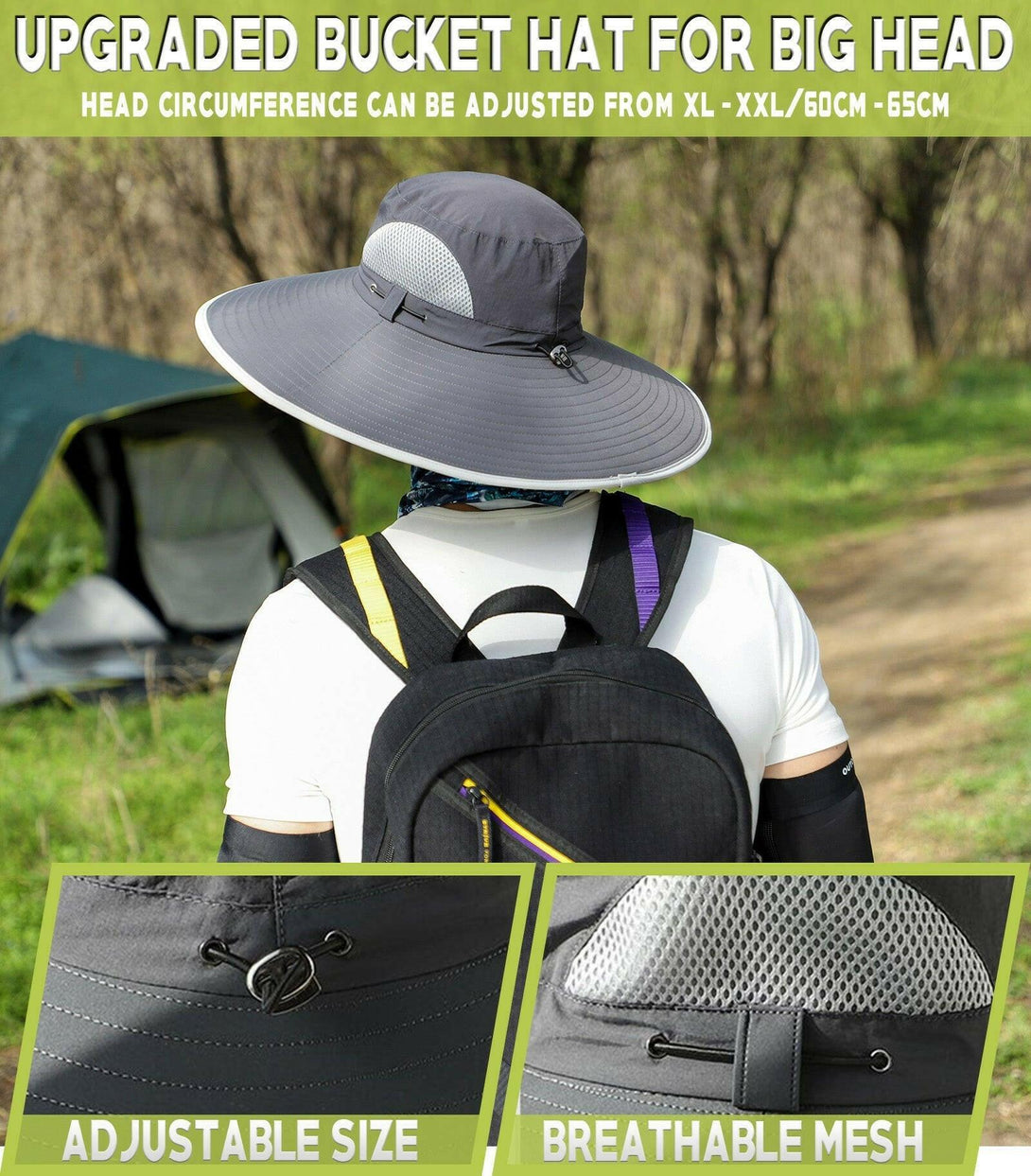 Men's Big Head Extra Wide Brim Sun Hat - UPF50+ XXL Adjustable ...