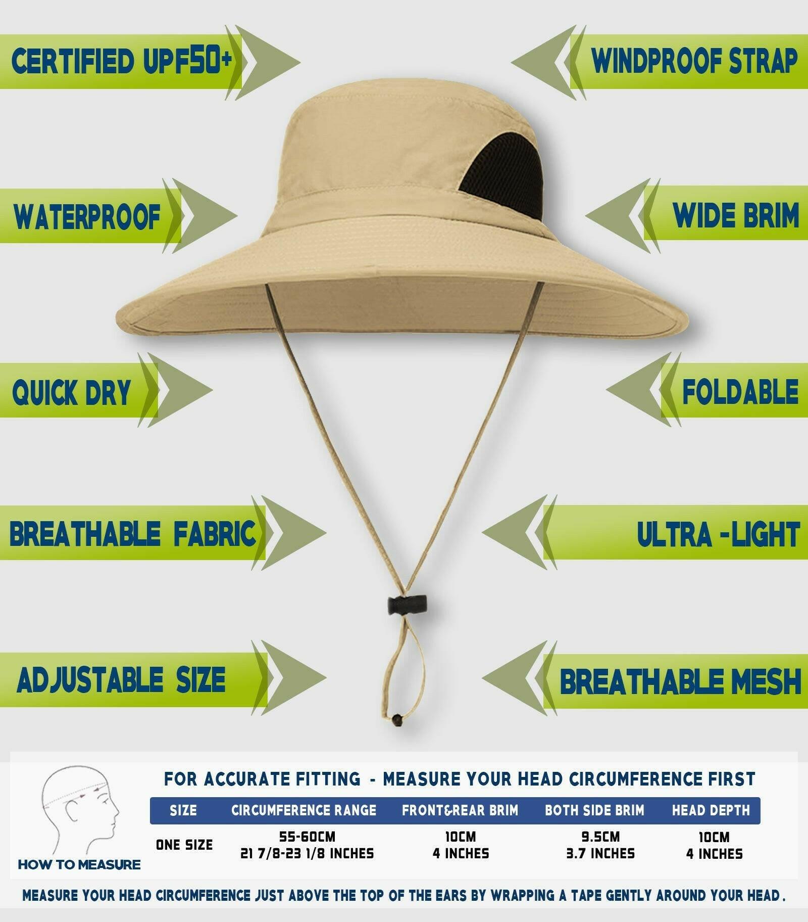 Classic Wide Brim Sun Hat for Men and Women Waterproof UPF50 Material Adjustable Crown and Chin Strap OZ Smart