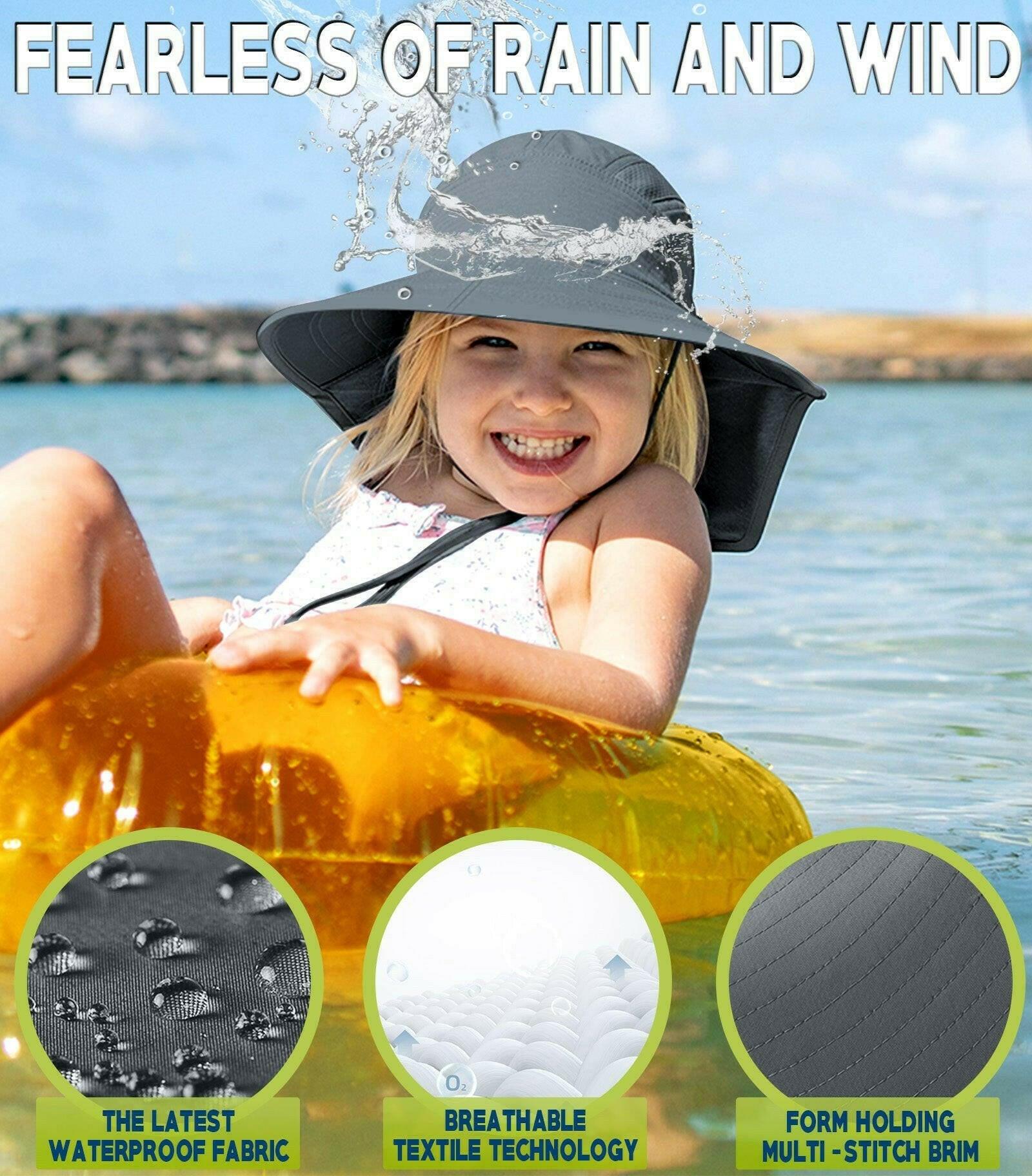 Kid s Legionnaires Wide Brim Sun Hat UPF50 Neck Flap Adjustable Ponytail Hole Design Waterproof and Windproof OZ Smart