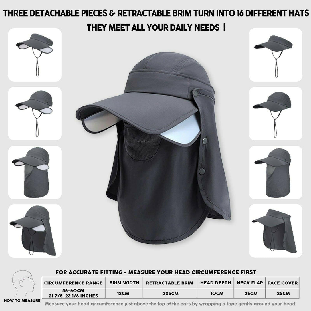 Retractable Wide Brim Fishing Hat with Face Cover