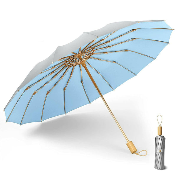 Compact UV Reflective Umbrella 16-Rib Golden Frame UPF50+